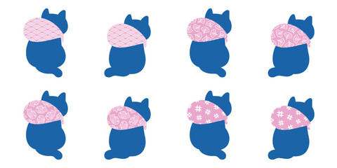 Wall Mural - cat vector kitten icon neko calico japanese wave furoshiki fish leaf flower traveller picnic pet car