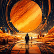 Leinwandbild Motiv Sci-fi landscape of a red planet