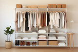 Fototapeta Mapy - Clean And Organized Closet With Minimalistic Clothing. Generative AI