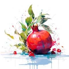 Wall Mural - Pomegranate fruit, watercolor illustration, on white background. Generative AI