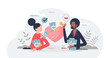 © VectorMine - Financial planning for couples and saving for common goal tiny person concept, transparent background.Marriage budget calculation or finance investment for future funds illustration.