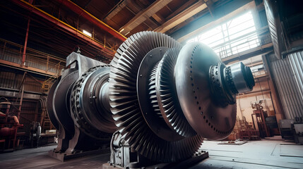 Wall Mural - Turbine shop of energy power generation station. Disassembled turbine for repair and inspection. Generation AI.