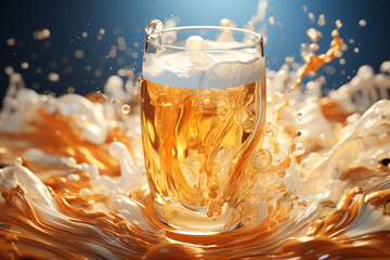 Poster -  The image captures the frothy and bubbly nature of beer foam, using overlapping geometric shapes and gradients to convey its light and airy characteristics. Generative AI technology.