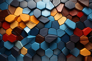 Poster - A sculptural piece made of wood, featuring abstract geometric forms meticulously carved and arranged.  Generative AI.