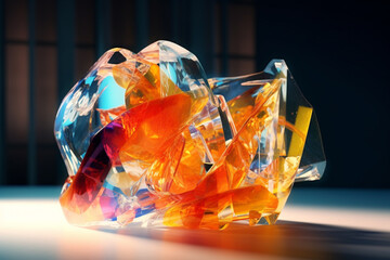 Fototapete - An abstract sculpture made of transparent or translucent materials, playing with light and shadow to create intriguing visual effects. Generative AI technology.