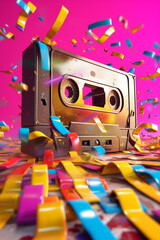 Aufkleber - A photograph of a cassette tape being ejected from a player, capturing the anticipation and excitement of switching between tapes.  Generative AI technology.
