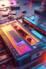 Leinwandbilder - A digital illustration of a cassette tape incorporated into a modern or futuristic setting, blending the nostalgia of the past with the possibilities of the future.  Generative AI technology.