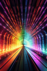 Aufkleber - A digital art composition of a tunnel with pulsating rainbow-colored lights, evoking a futuristic and otherworldly atmosphere.  Generative AI technology.