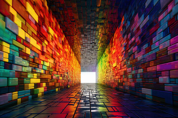 Poster - A close-up shot of a tunnel entrance engulfed in a spectrum of colors, inviting viewers to step into a world of vivid experiences. Generative AI technology.