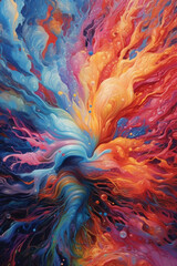 Fototapete - An abstract painting featuring vibrant colors and flowing brushstrokes, suggesting the energy and vitality of the brain within the palm. Generative AI technology.