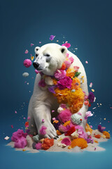 Poster - A conceptual image of a Polar Bear made from unconventional materials, such as flowers or feathers, challenging the perception of Polar Bear as solely utilitarian objects.  Generative AI technology.