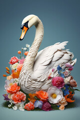 Fototapete - A conceptual image of a Swan made from unconventional materials, such as flowers or feathers, challenging the perception of Swan as solely utilitarian objects.  Generative AI technology.