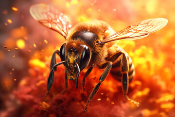 Fototapete - A digital illustration of a Bee engulfed in flames, symbolizing destruction, chaos, or revolution.  Generative AI technology.