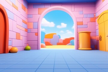 Wall Mural - empty 3D cartoon background for kids and animation 