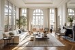 Sophisticated Parisian Style Living Room with High Ceilings. Generative AI