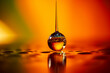 canvas print picture - Cosmetic pipette with Cosmetic Essence oil Liquid drop on a orange background Ai generated