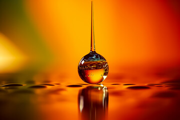 Cosmetic pipette with Cosmetic Essence oil Liquid drop on a orange background Ai generated