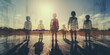 © xartproduction - Multiple exposure of a group of children crossing border. Generative AI