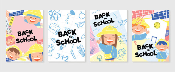 Wall Mural - Back to school vector banners. Background design with children and education accessories element. Kids hand drawn flat design for poster , wallpaper, website and cover template.