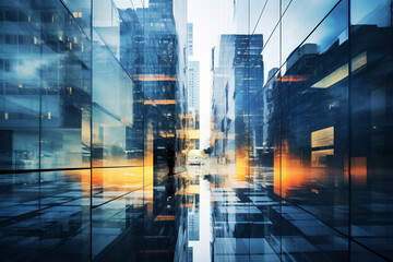 Wall Mural - multiple exposure of modern abstract glass architectural forms. generative ai
