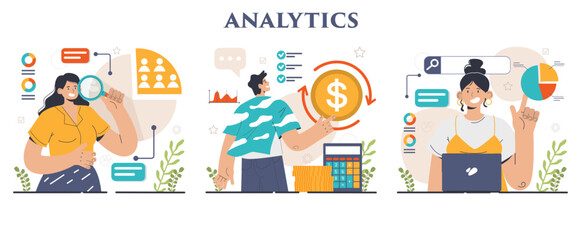 Wall Mural - Business analytics set. Data examination and strategy development