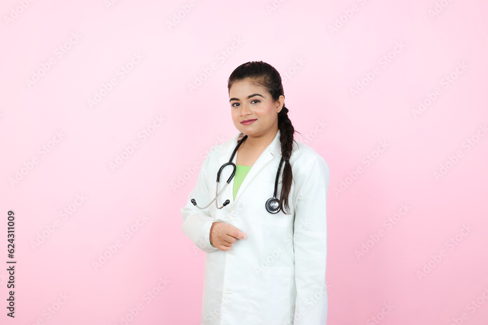 Young Indian Female Doctor Posing Standing in White Coat and ...