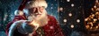 © DesignVectX - Photo of happy santa claus on defocused bokeh effect background with copy space. Christmas concept.