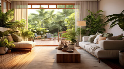 3D render home & garden concept, Home and Garden Embracing the Timeless Elegance and creating a Harmonious Fusion of Indoor