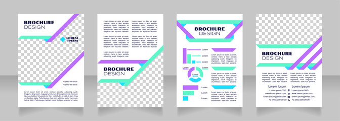 Labour economics blue blank brochure design. Template set with copy space for text. Premade corporate reports collection. Editable 4 paper pages. Syncopate, Poller One, Arial Regular fonts used