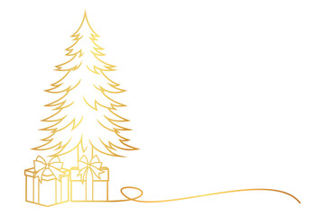 golden christmas tree line art style, christmas element vector eps 10