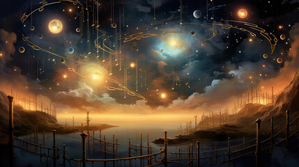 symphony of celestial bodies, blending the elegance of music and the majesty of the cosmos. ai gener