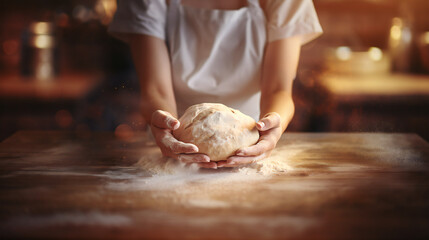 Woman preparing dough for baking, bread