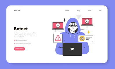 Botnet web banner or landing page. Network of computers infected
