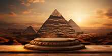 Ancient Stone Product Display Podium With Pyramids Background. Generative AI