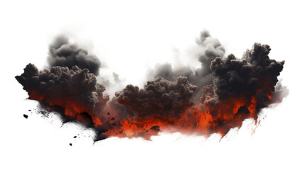 explosion border with dark smoke and red lava. generative ai