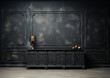 © Coka - elegant console in dark style room , goth style interior , empty wall for your design, mockup