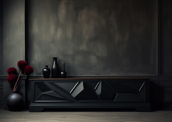 Wall Mural - elegant console in dark style room , goth style interior , empty wall for your design, mockup