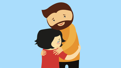 Wall Mural - father and daughter hugging each other. vector illustration in flat cartoon style