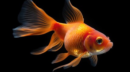 Wall Mural - A gold fish on black background. Generative Ai.