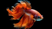 A Colorful Betta Fish Isolated On Black Background. Generative Ai