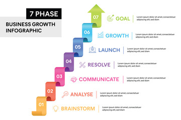 7 steps colorful arrows infographic Vector illustration. Business Growth Concept.