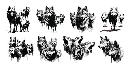  Hand drawn simple wolves collection 