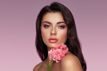 Wall Mural - portrait beautiful young woman with clean fresh skin. model with healthy skin, close up portrait. co