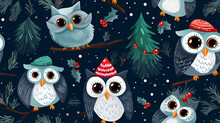 Seamless Pattern Christmas Background With Owl
