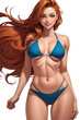 Cute sexy woman in bikini swimsuit. png illustrations, isolated transparent background anime style cartoon art