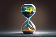 Earth planet in hourglass. Global warming concept. Generative ai design.