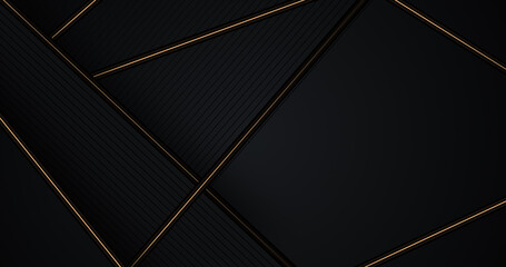 Wall Mural - abstract luxury background with golden lines on black background. gold polygonal random network shin