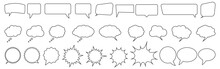 Speech Bubbles Thin Outline Icons Set. Talk Or Chat Message Balloon And Communication Elements Collection Wit Editable Stroke.