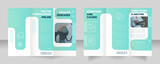 Fototapeta Panele - Doctor consultation online trifold brochure template with photo. Medical help. Z fold leaflet set with copy space for text. Editable 3 panel flyers. Kanit Bold, Josefin Sans Regular fonts used