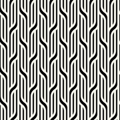 Vector seamless pattern with geometric waves. Endless stylish texture. Ripple monochrome background. Bold weaved grid. Modern interlaced swatch.	